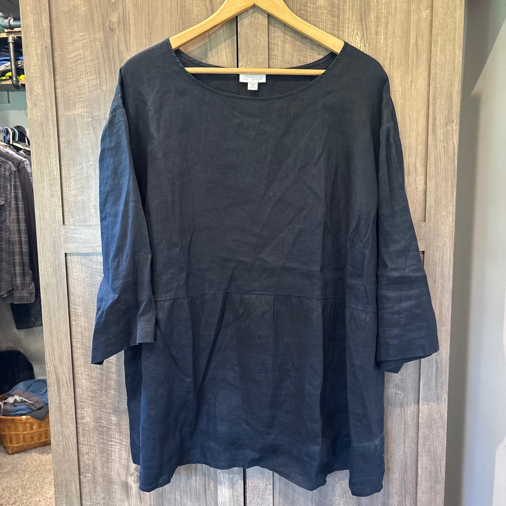 Pure Jill J. Jill 100% Linen Babydoll Tunic Top Black Plus Size 2X Womens